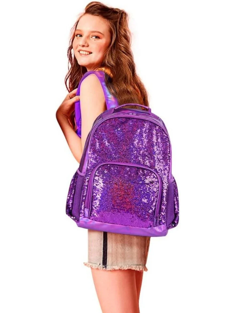 Holographic Sequin Backpack for Girls | Flip Sequin School Bookbag for Kids